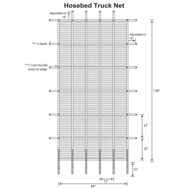 The Fire Truck Hosebed Net Cover 84 X 136 Is The Size Of The Box.  See Drawing Attached. We Can Custom Design And Manufacture These Nets To Your Specs Within Reason. These Fire Truck Hosebed Net Covers Are Designed By Graham Custom Truck Accessories, Llc, Engineered And Manufactured By Gladiator Cargo Nets. Gcn 84136 1 Scaled